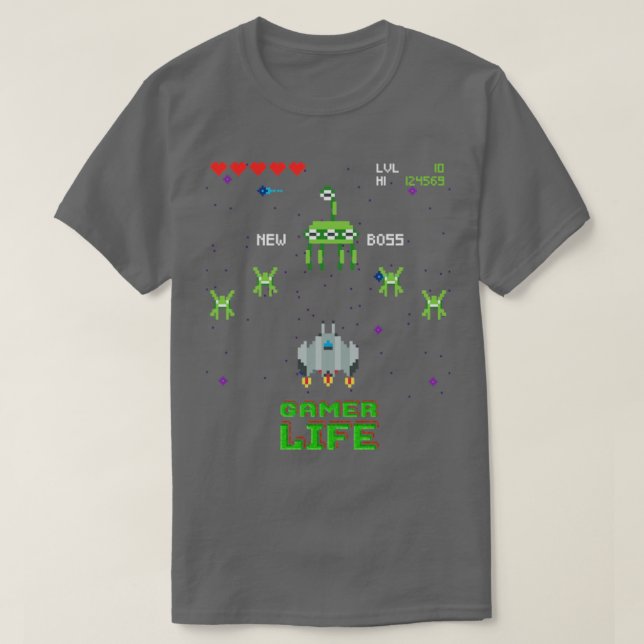 Camiseta Videojuego de arcade de espacio retro3 (Diseño del anverso)