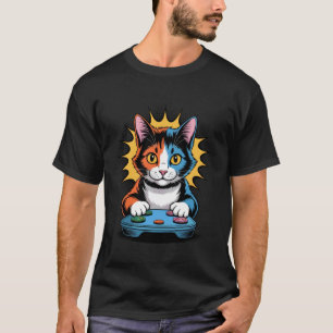 Camiseta Videojuego de Pop Art Gato Calico Divertido Cómic