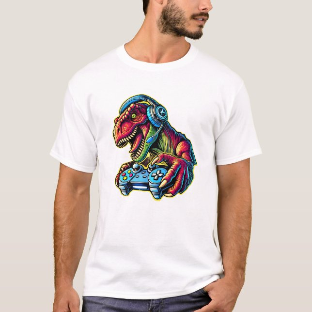 Camiseta Videojuego Dinosaur Gaming Birday Party (Anverso)