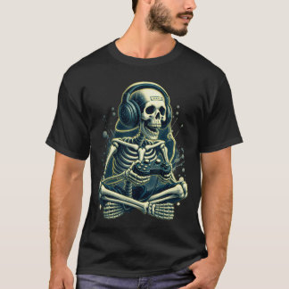 Camiseta Videojuego Divertido Halloween Esqueleto Jugador J