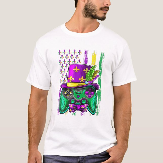 Camiseta Videojuego Mardi Gras Boy Gamer Bandera Americana (Anverso)