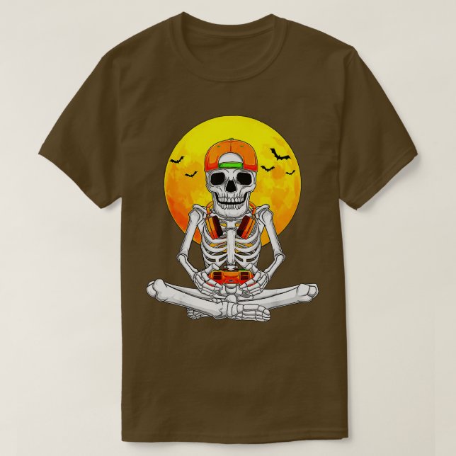 Camiseta Videojuego Skeleton de Halloween Niños jugando (Diseño del anverso)