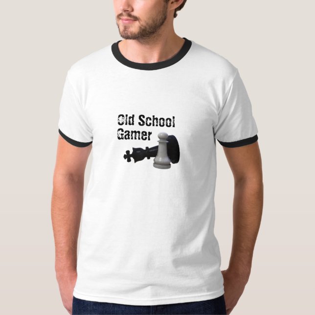 Camiseta Videojugador de la escuela vieja, ajedrez (Anverso)