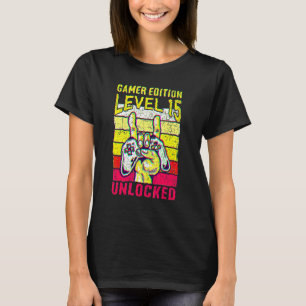 Camiseta Videojugador Edición Cumpleaños 15 Nivel 15 Desblo
