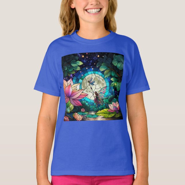 Camiseta Vidriera de una pequeña hada con libélula (Anverso)