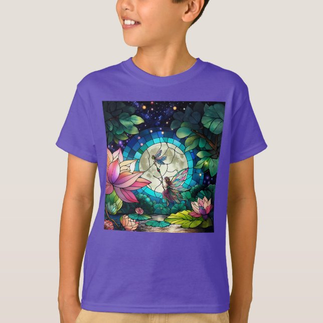 Camiseta Vidriera de una pequeña hada con libélula (Anverso)
