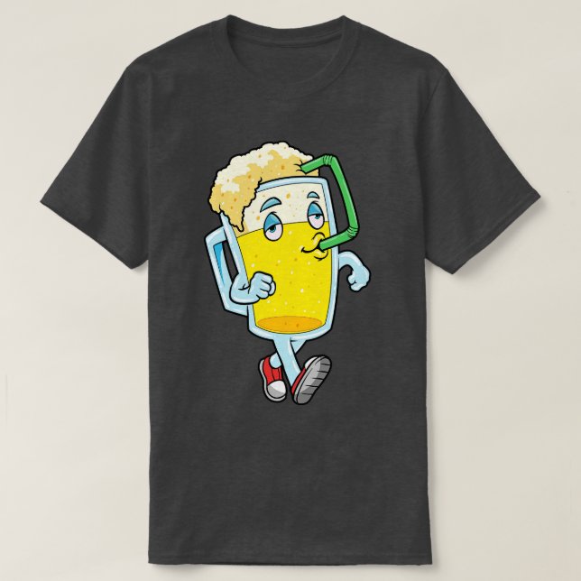 Camiseta Vidrio de cerveza con paja para beber (Diseño del anverso)