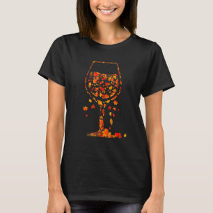 Camiseta Vidrio De Hojas De Maíz De Vino Beber Thanksgivin
