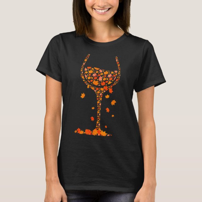 Camiseta Vidrio De La Hoja De Arce De Vino Otoño Cae Gracio (Anverso)