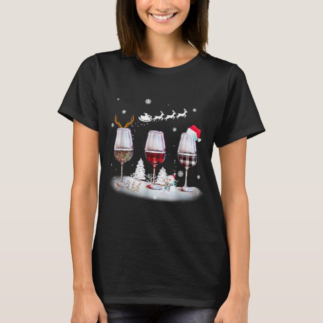 Camiseta Vidrio de Navidades de Vino Rojo Leopardo Vidrio (Anverso)