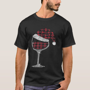 Camiseta Vidrio de Navidades de Vino Rojo Santa Hat Funny W