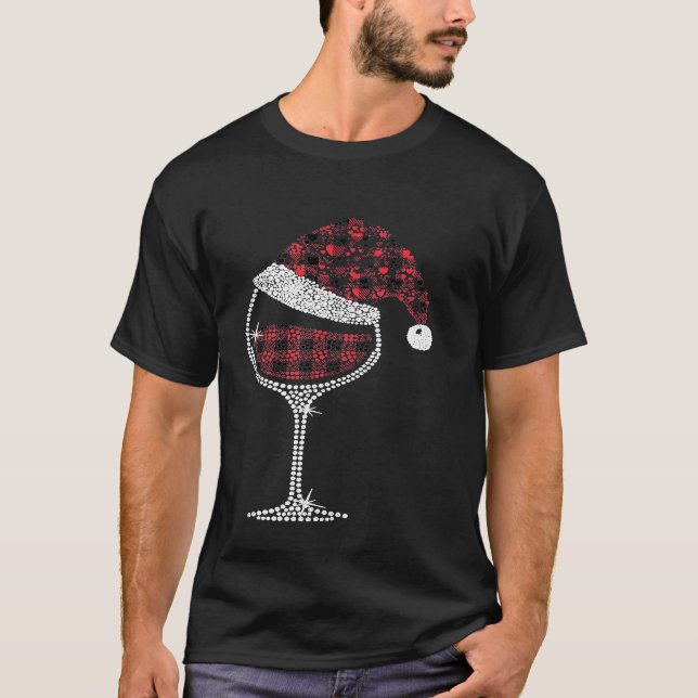 Camiseta Vidrio de Navidades de Vino Rojo Santa Hat Funny W (Anverso)