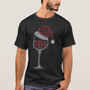 Camiseta Vidrio de Navidades de Vino Rojo Santa Hat Funny W