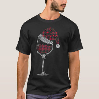 Camiseta Vidrio de Navidades de Vino Rojo Santa Hat Funny W
