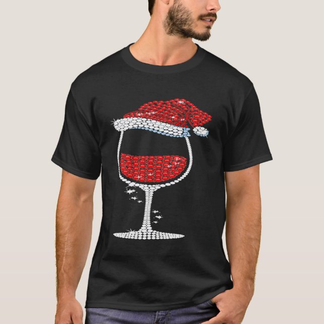 Camiseta Vidrio De Navidades De Vino Santa Hat (Anverso)