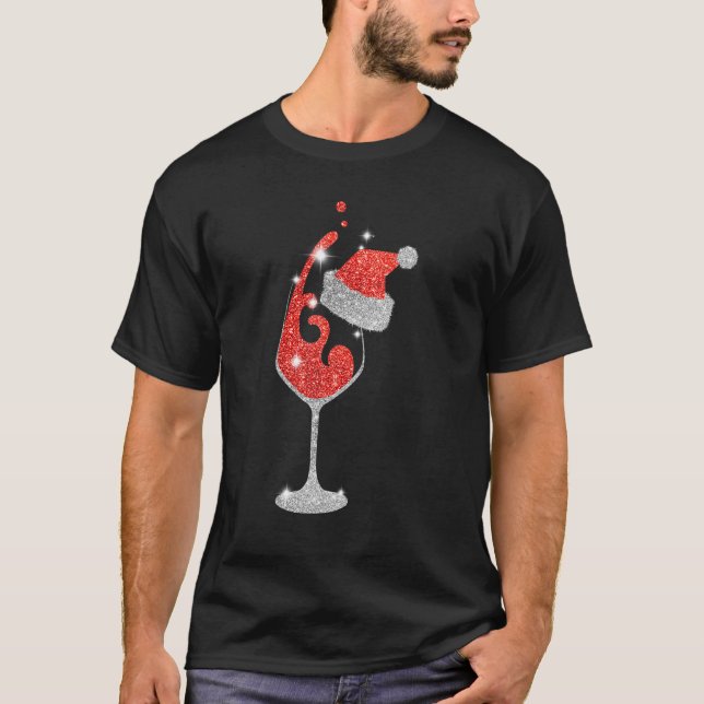 Camiseta Vidrio de Red Wine Santa Hat Navidades para hombre (Anverso)