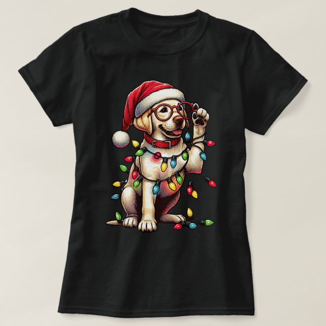Camiseta Vidrio lindo Labrador Recuperador Santa Navidades (Diseño del anverso)