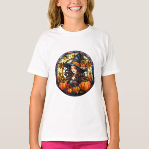 Camiseta Vidrio manchado de bruja de bonito de otoño
