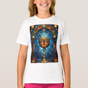 Camiseta Vidrio Manchado del Santo Grial Católico Cristiano