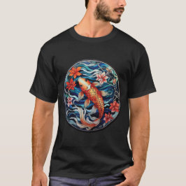Camiseta Vidrio Manchado estilo asiático Koi Fish y Camelli