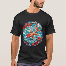 Camiseta Vidrio Manchado estilo asiático Koi Fish y Camelli