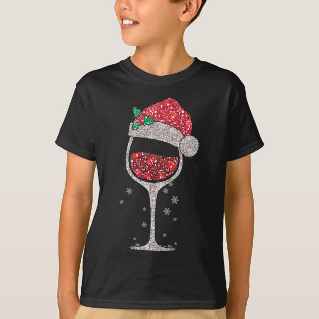 Camiseta Vidrio Rojo Con Navidades De Santa Hat Cuece Vino (Anverso)