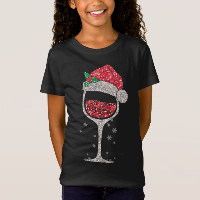 Camiseta Vidrio Rojo Con Navidades De Santa Hat Cuece Vino (Anverso)