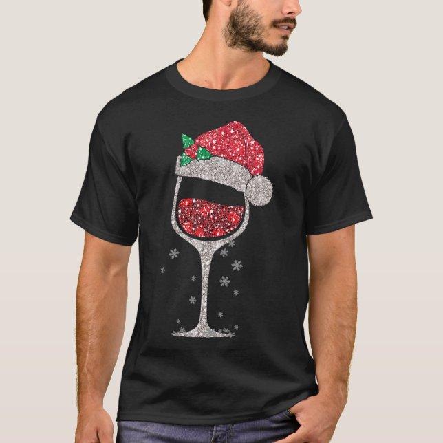 Camiseta Vidrio Rojo Con Navidades De Santa Hat Cuece Vino (Anverso)