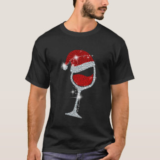 Camiseta Vidrio Santa Hat Navidades Tee Funny Wine Lo