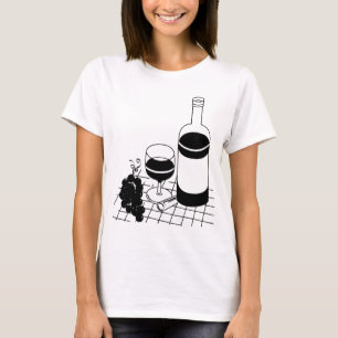 Camiseta Vidrio y uvas de vino Bebida de alimentos