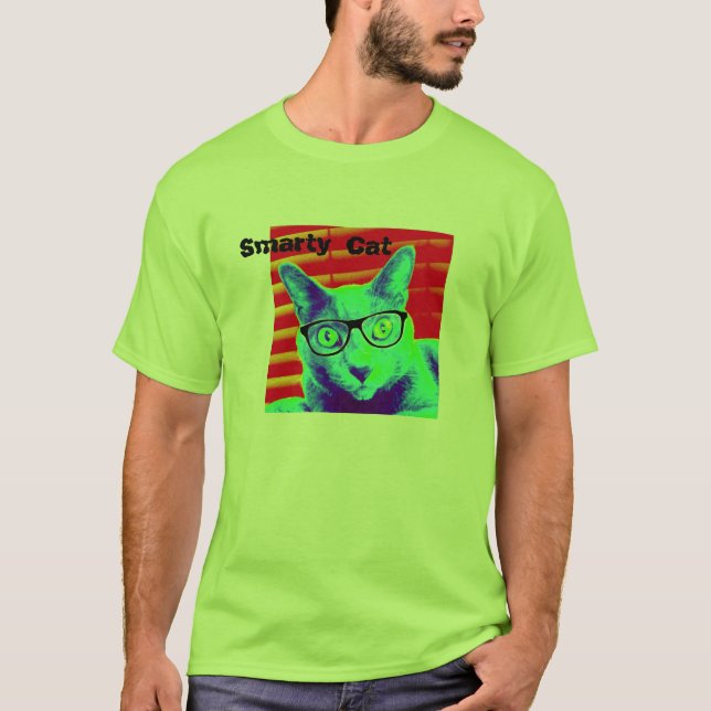 Camiseta Vidrios del gato del sabelotodo del verde de la (Anverso)