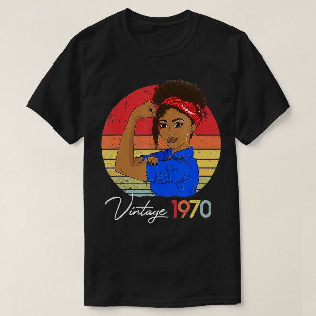 Camiseta Vieja Chica negra afroamericana de 1970 51 (Diseño del anverso)