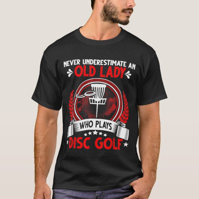 Camiseta Vieja Dama Juega al Golf de Disco (Anverso)