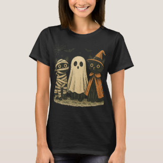 Camiseta Vieja Halloween Black Cat Trio T-Shirt | Cute Mu