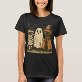 Camiseta Vieja Halloween Black Cat Trio T-Shirt | Cute Mu
