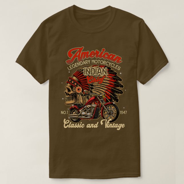 Camiseta Vieja motocicleta india masculina estadounidense (Diseño del anverso)