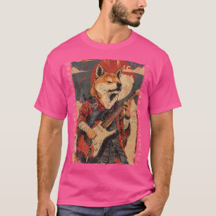 Camiseta Vieja obra de arte japonesa Perro Samurai Jugando 