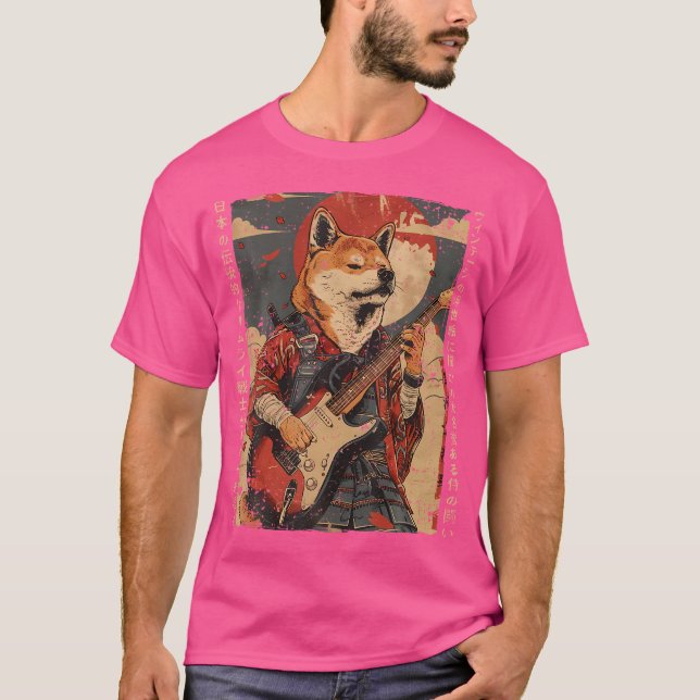 Camiseta Vieja obra de arte japonesa Perro Samurai Jugando  (Anverso)