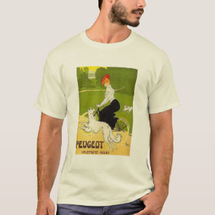 Camiseta Vieja Peugeot en bicicleta con pista de perro