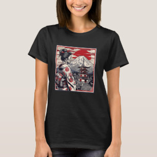 Camiseta Viejo atardecer de arte japonés Monte Fuji Floral 