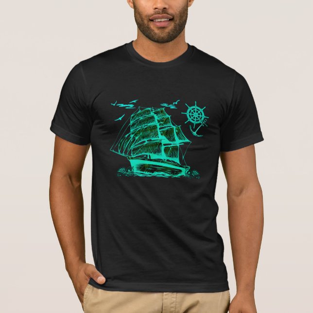 Camiseta Viejo barco de vela con gráficos verdes (Anverso)