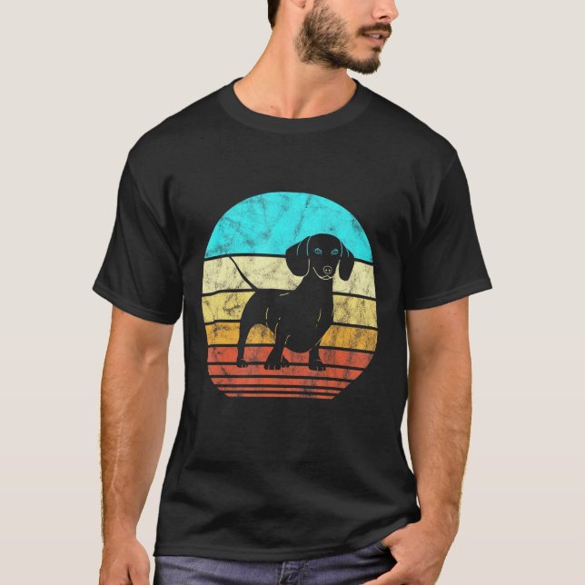 Camiseta Viejo Dachshund Silhouette Perro retro de los años (Anverso)