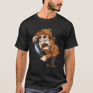 Camiseta viejo detective con una pipa y una lupa