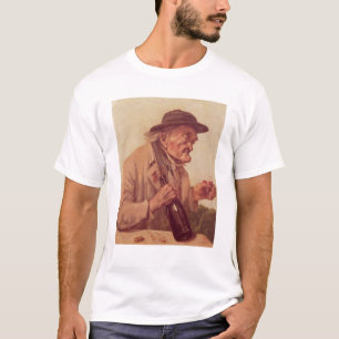 Camiseta Viejo hombre con un vidrio de vino