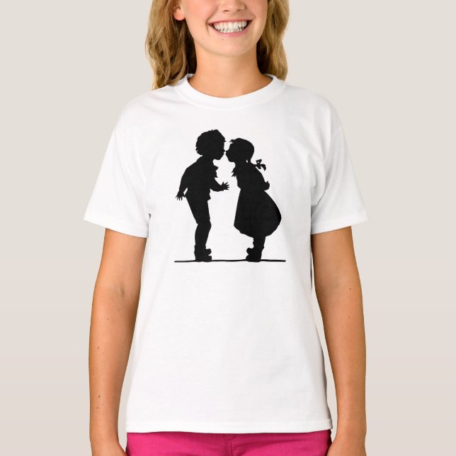Camiseta Viejo pareja romántica de silueta, niño y chica (Anverso)