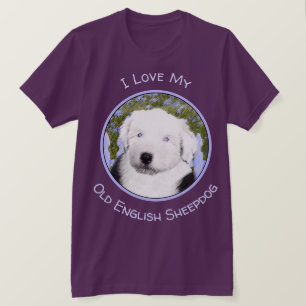 Camiseta Viejo perro pastor inglés con pintura de cachorros
