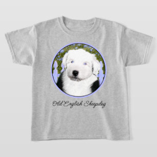 Camiseta Viejo perro pastor inglés con pintura de cachorros