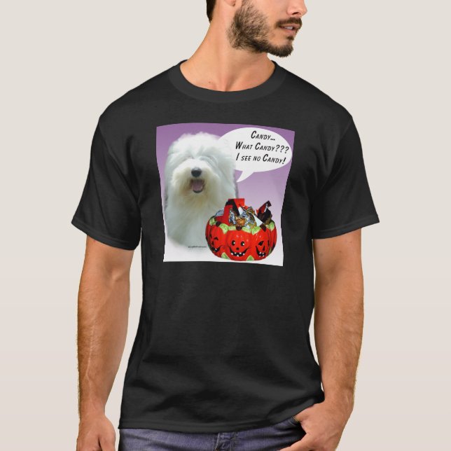 Camiseta Viejo perro pastor inglés Halloween Candy (Anverso)