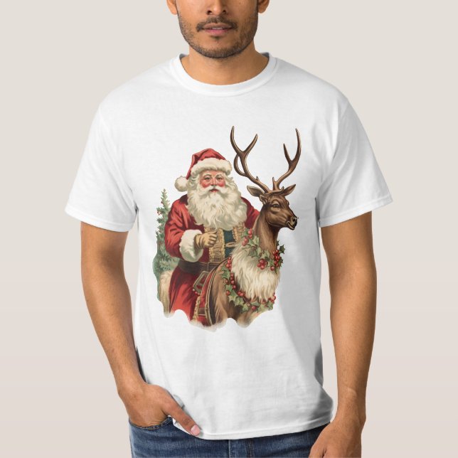 Camiseta Viejo Santa Claus montando Navidades de renos (Anverso)