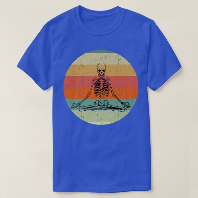 Camiseta Viejo Skeleton Yoga Pose Retro Sunset (Diseño del anverso)